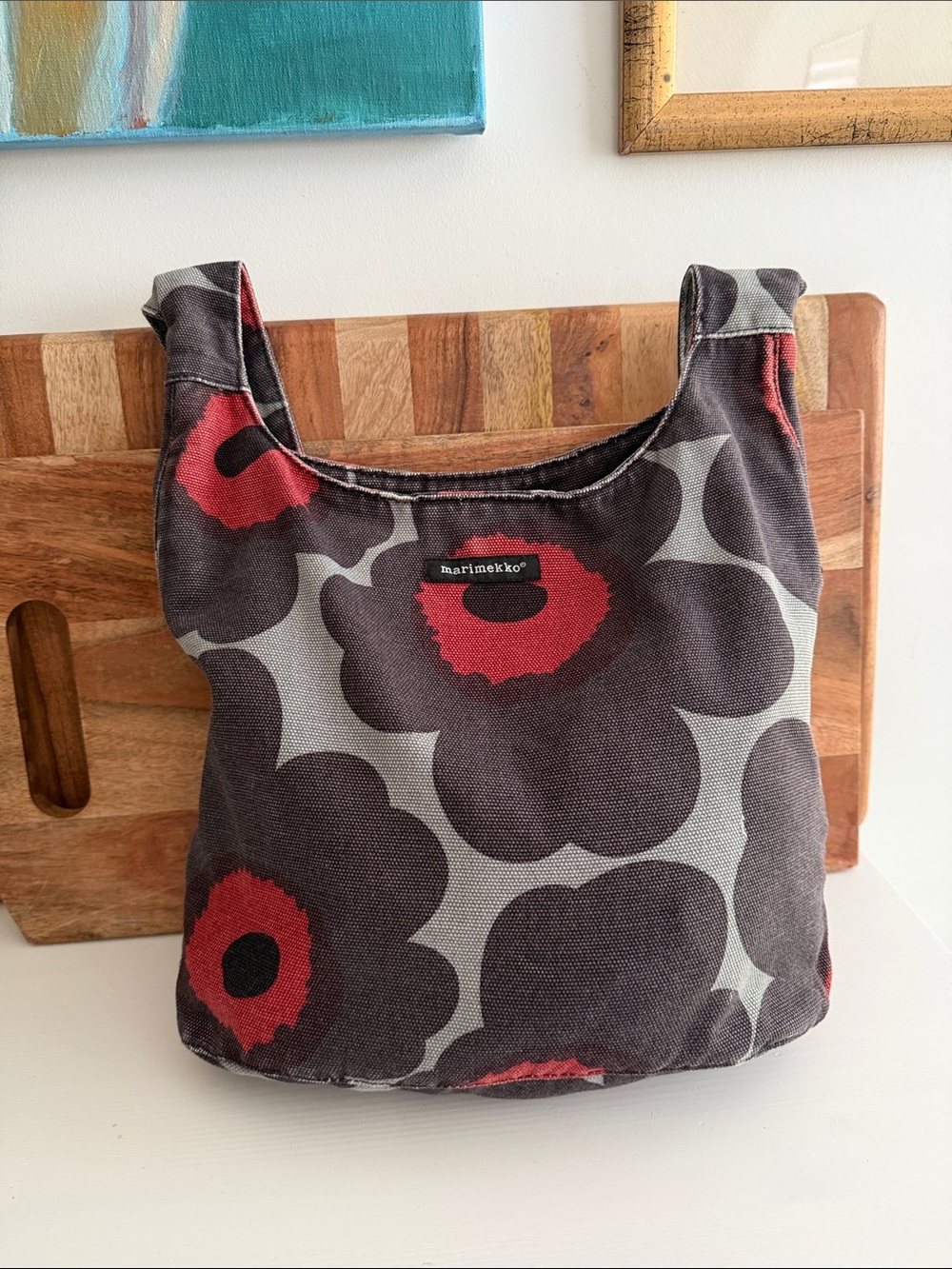Marimekko Unikko Poppy Pattern Canvas Crossbody Hobo Style Bag
